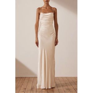 NWT Shona Joy La Lune Lace Back Maxi Slip Dress Gown in Cream